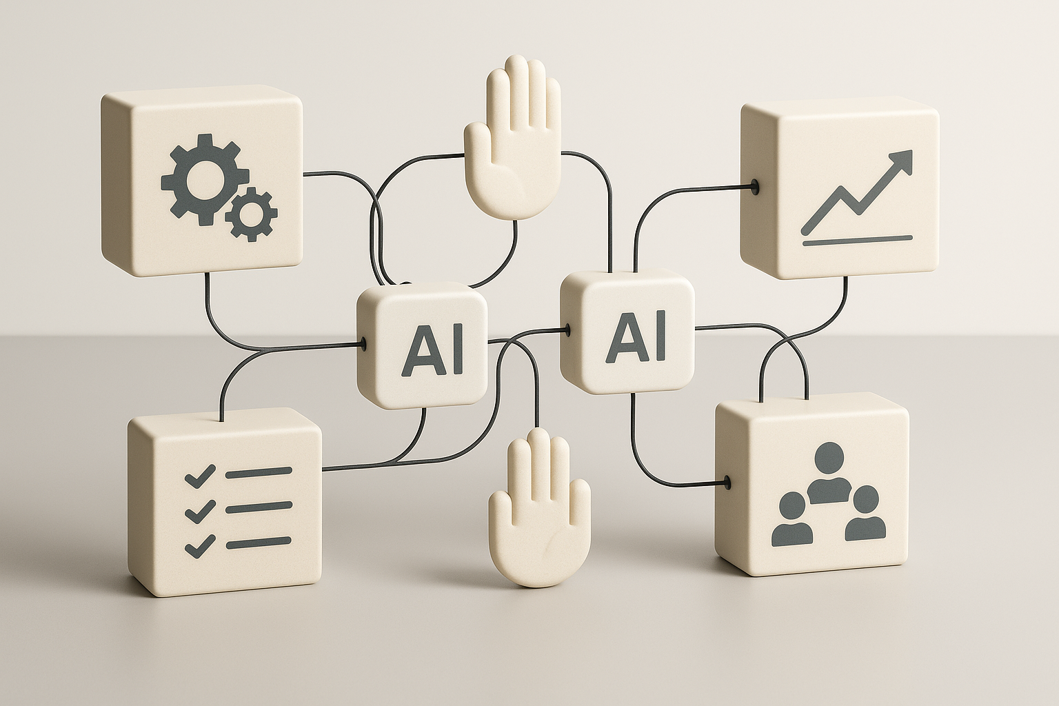 Абстрактная схема бизнес-процесса с AI агентами и точками контроля