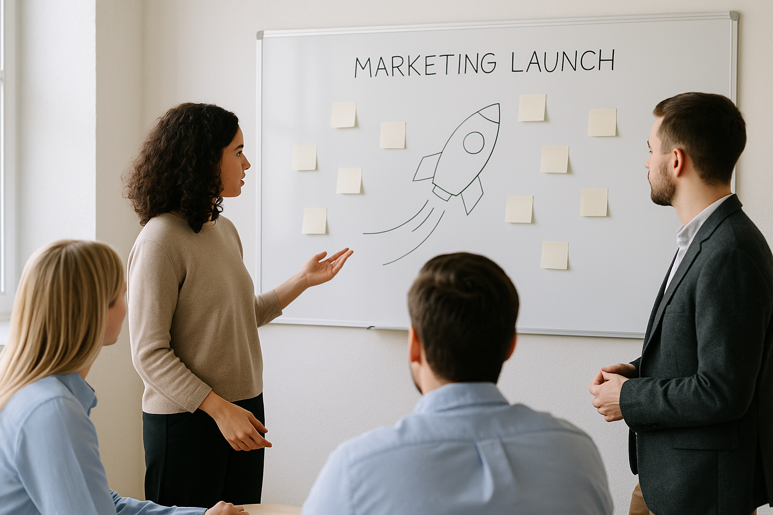 Marketing team reviewing a launch process together