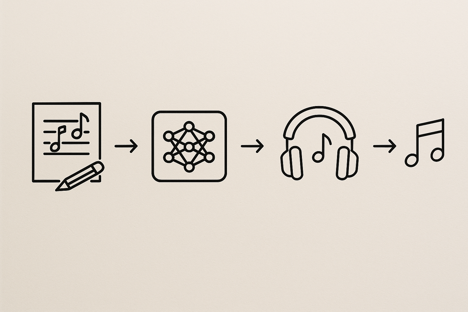 Yapay zeka müzik oluşturma adımları görselleştirmesi